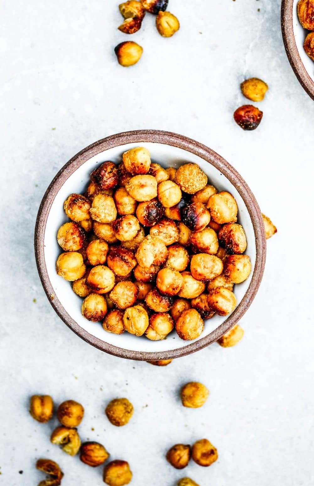 Up close photo of roasted garbanzo beans.