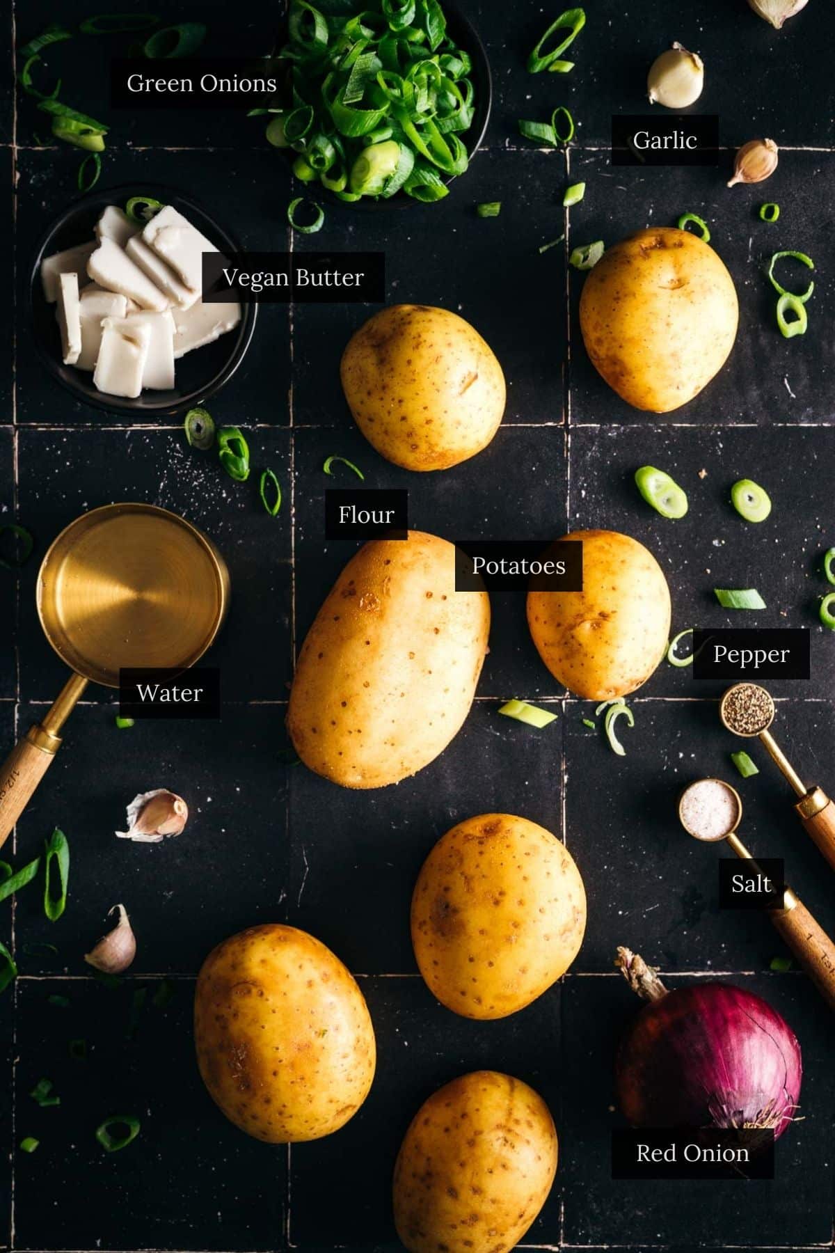 Ingredients for mashed potato waffles that are vegan and gluten-free