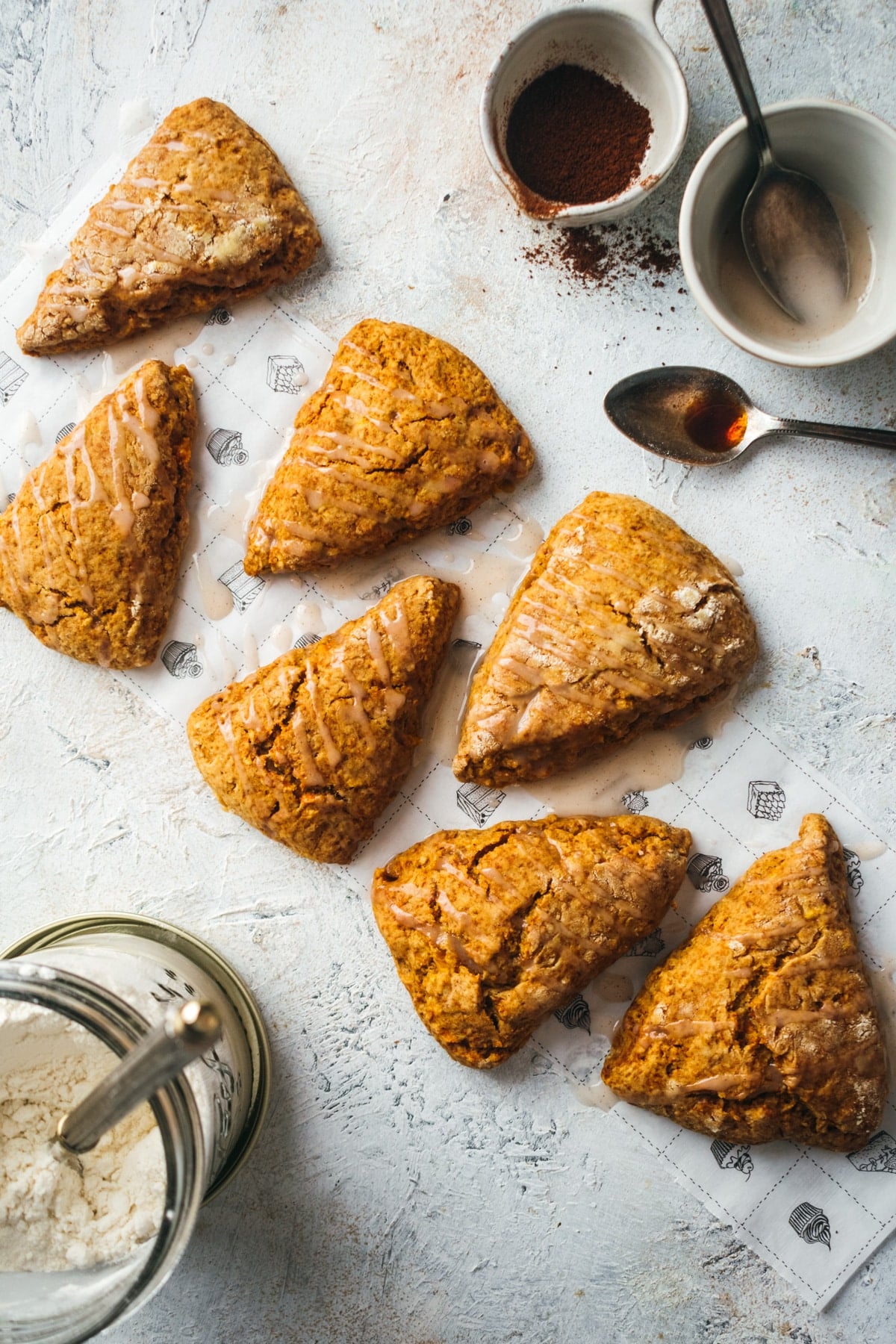 Pumpkin scones with cinnamon glaze drizzle.