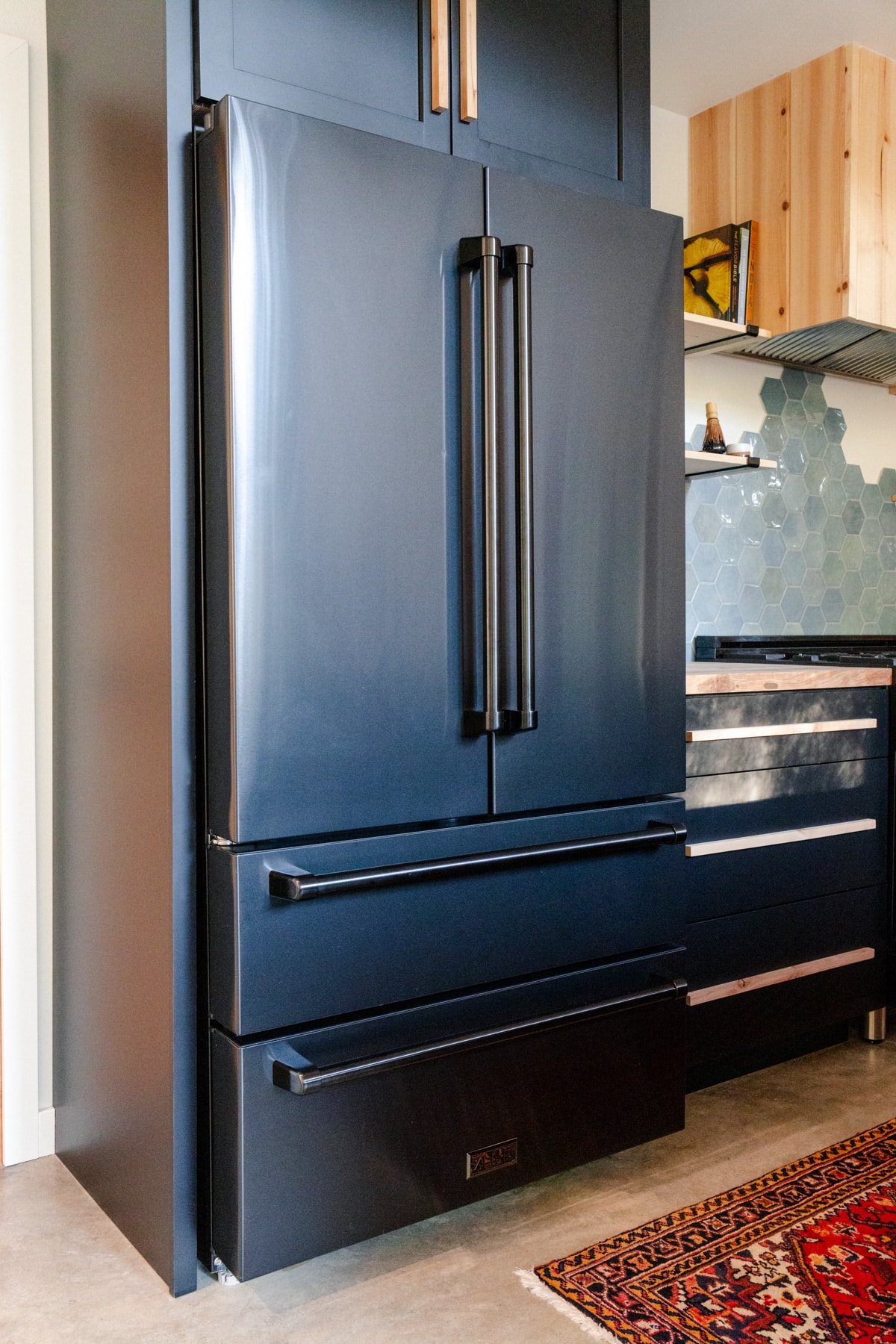 Counter-depth black stainless steel refrigerator from ZLINE appliances. 