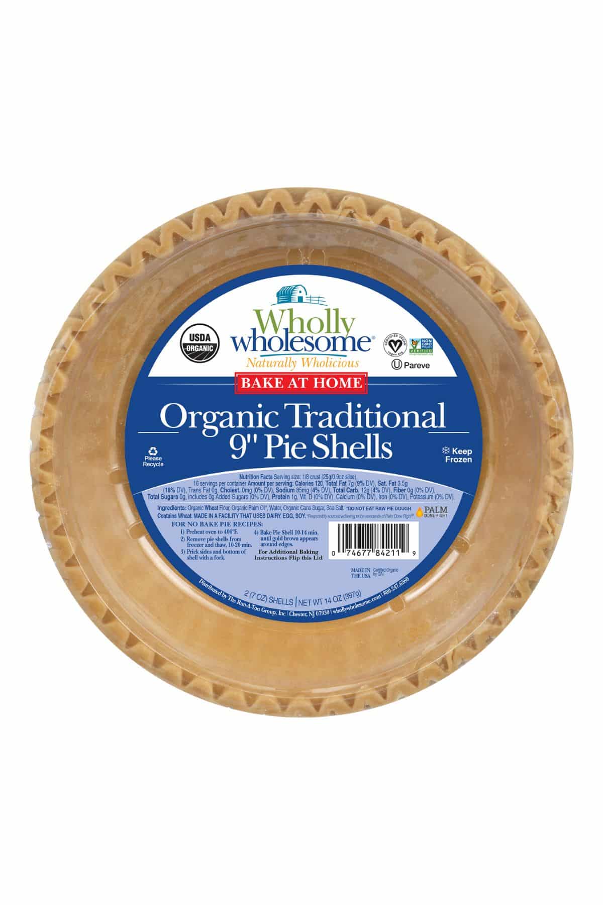 Wholly Wholesome Organic Traditional 9 Inch Shell with a blue and white label.