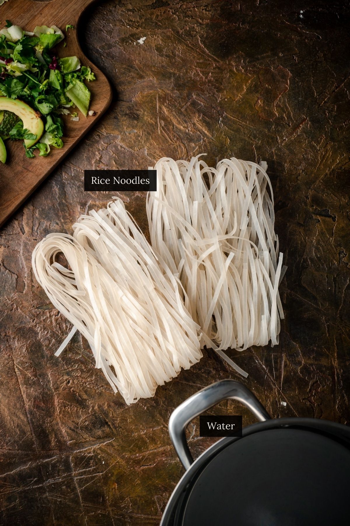Ingredients for cooking rice noodles.