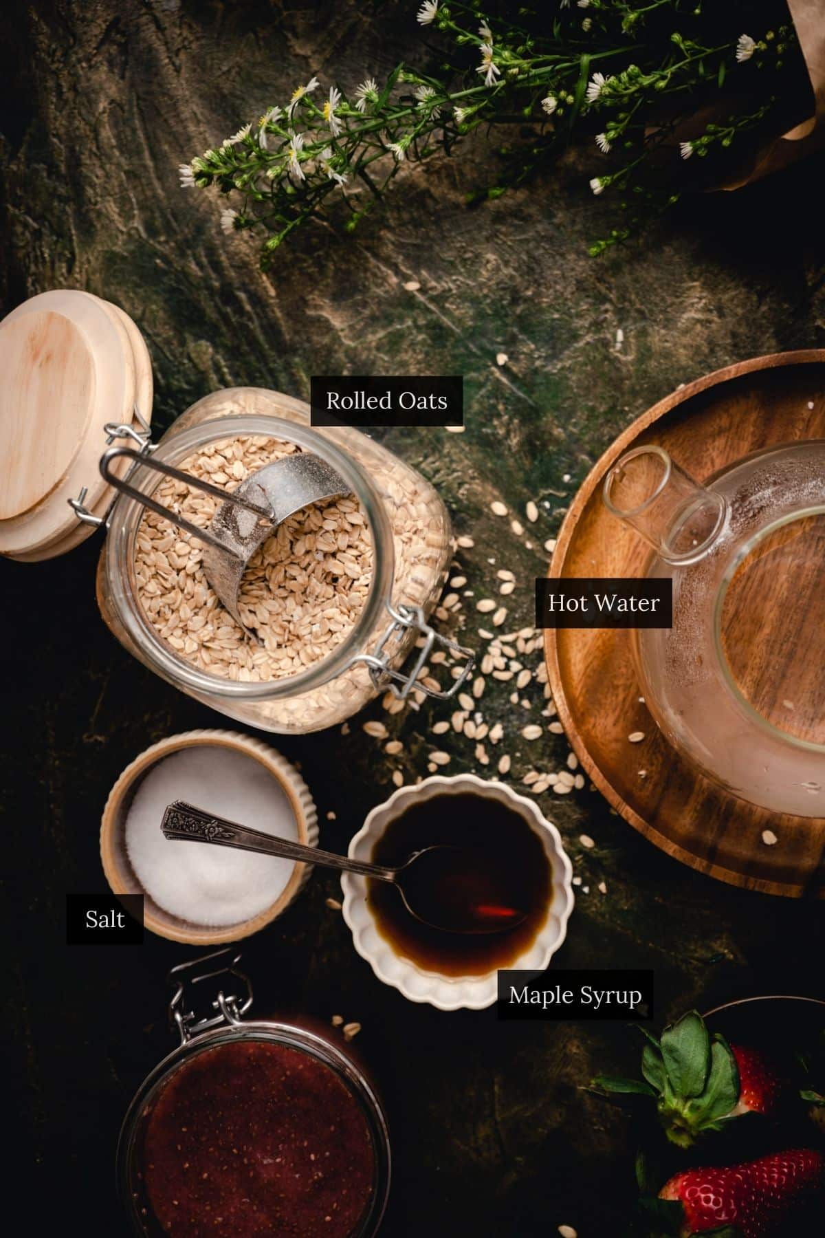 Ingredients for single serve oatmeal recipe.