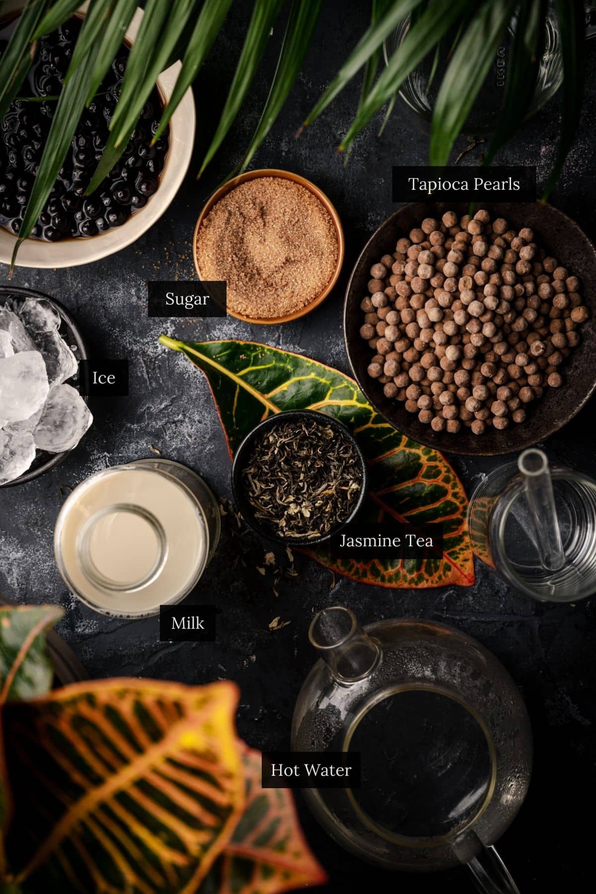 Ingredients for Jasmine Milk Tea recipe.