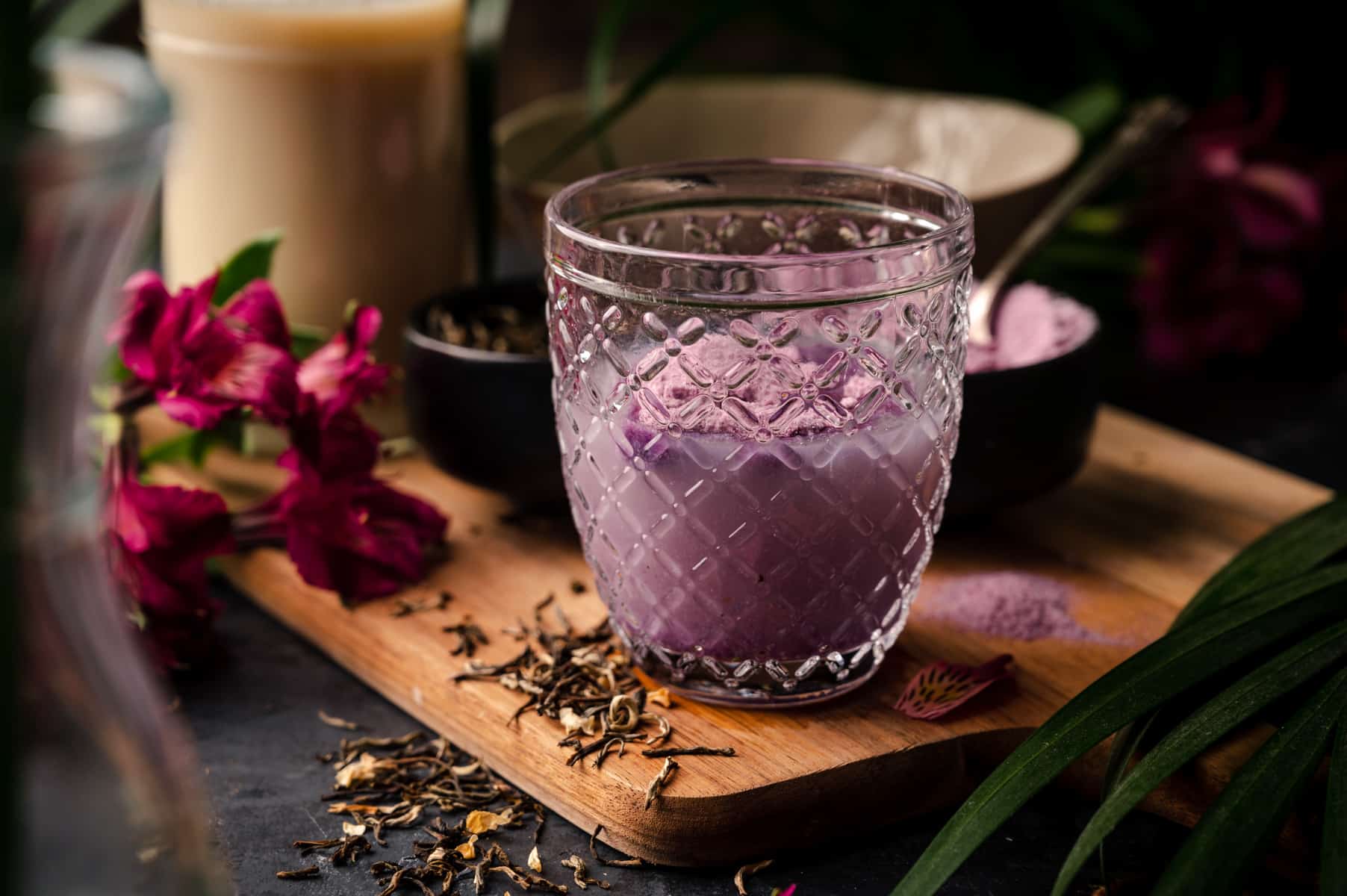 Freeze dried powder added to the steeped jasmine tea.