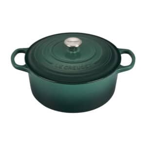 Le creuset enameled cast iron dutch oven.