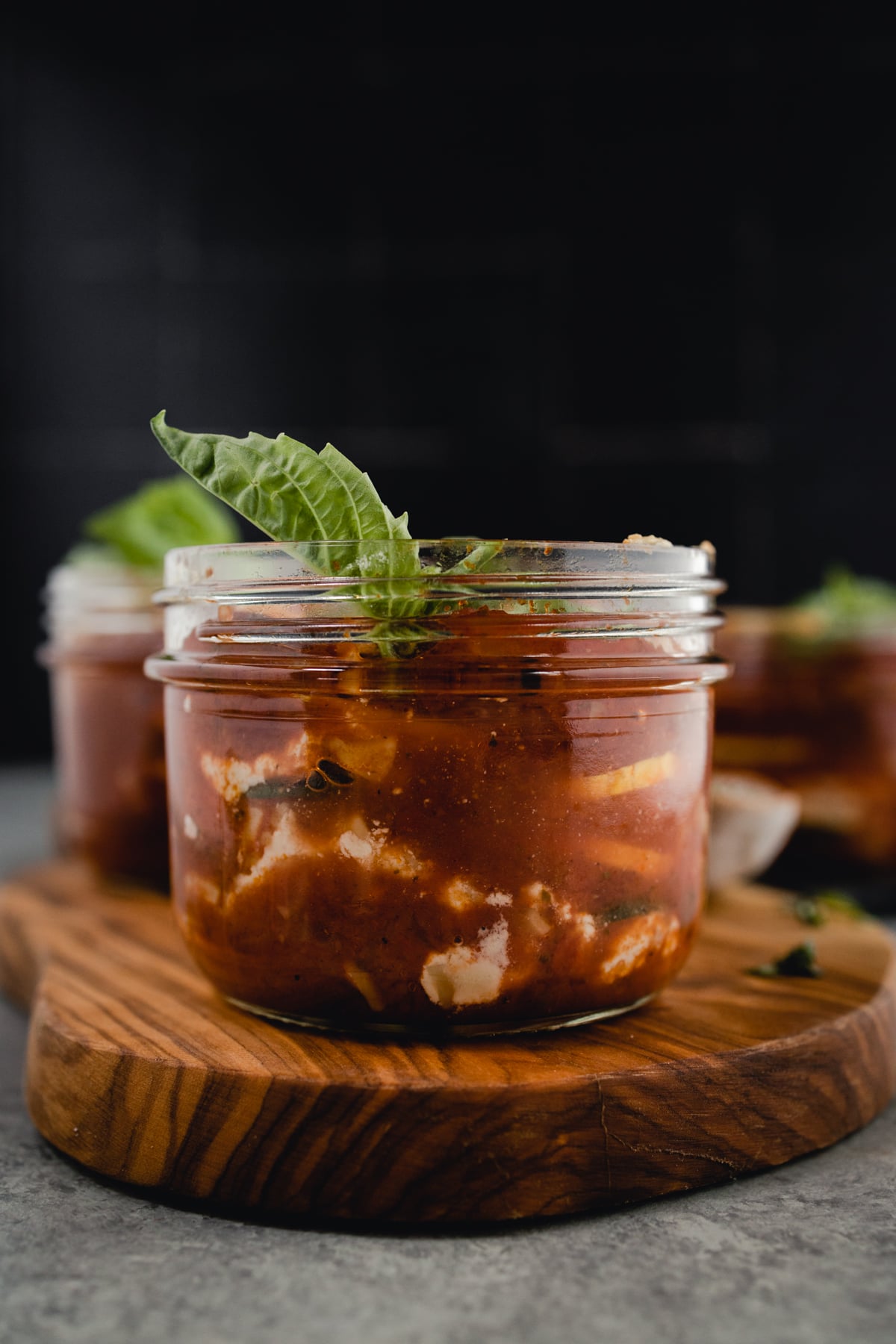 Size view of mini lasanga in a Le Parfait jar.