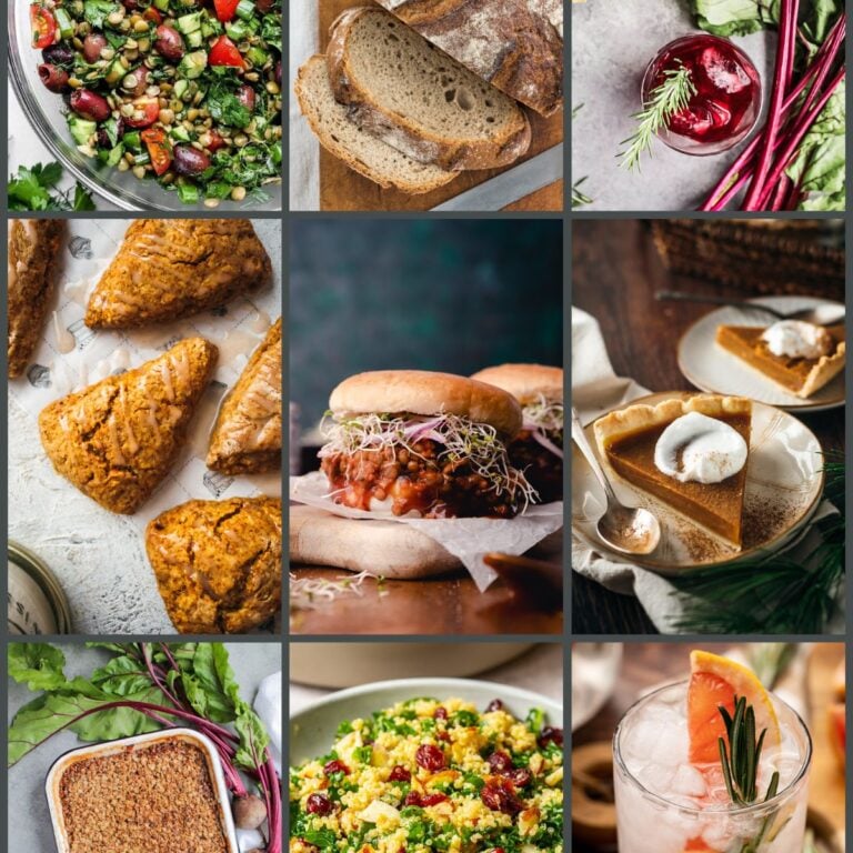 A collage showing foods that pair well with butternut squash soup.
