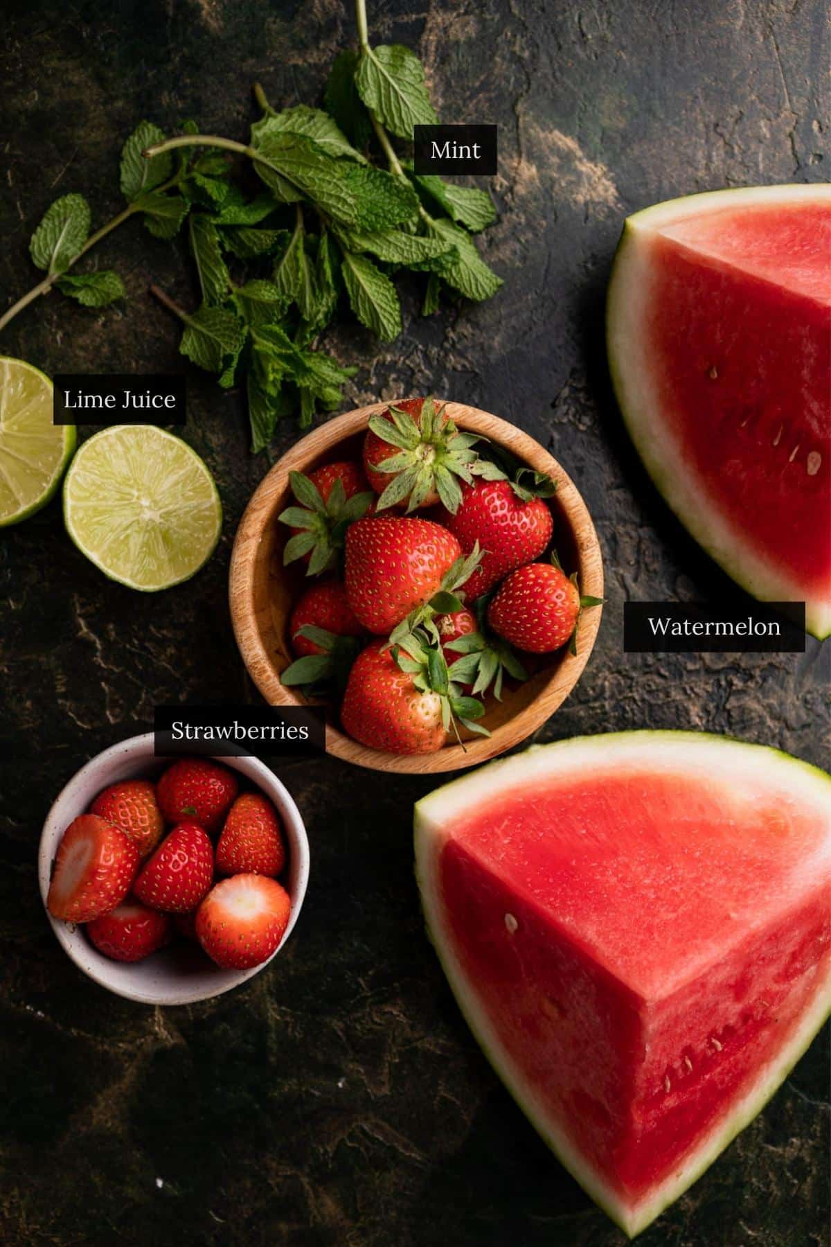 Ingredients for strawberry watermelon ice pops.