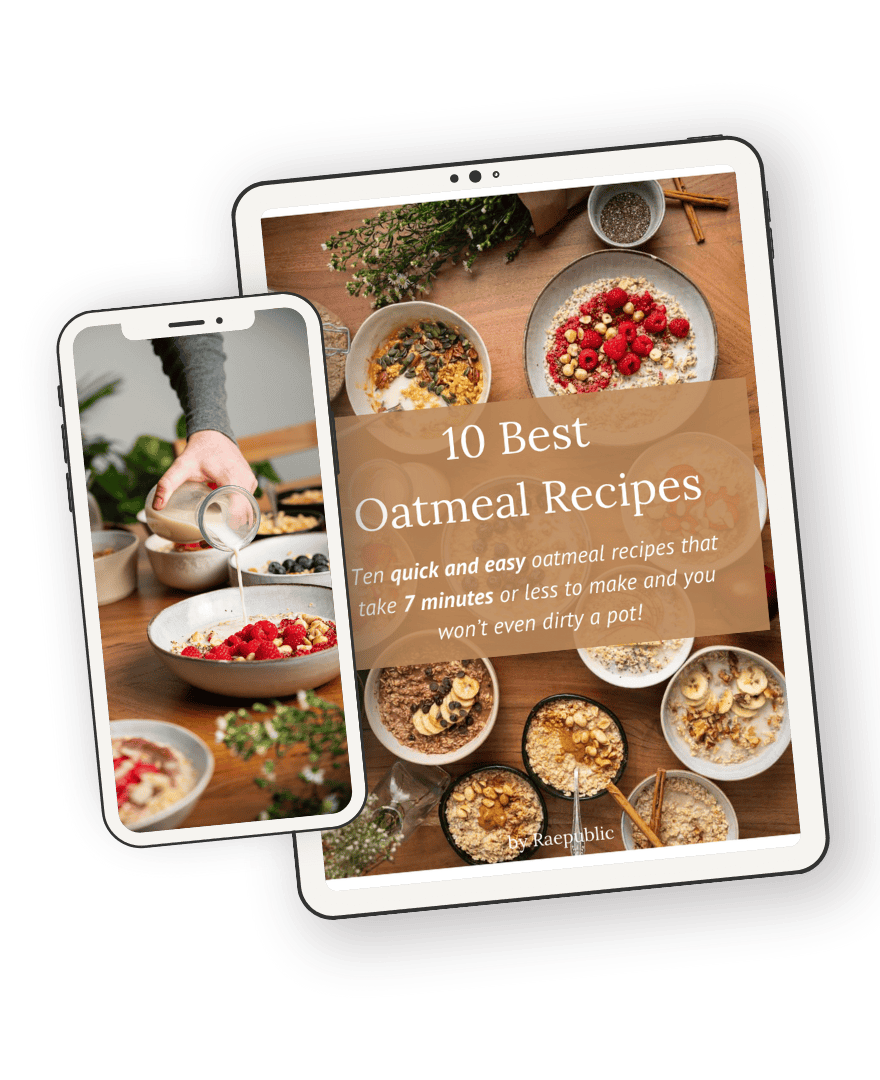Tablet mockup of vegan oatmeal recipes ebook.