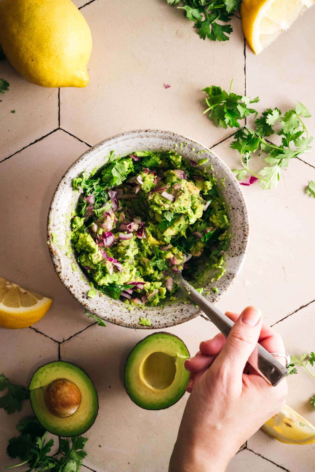 Mixing the best ingredients for guacamole.