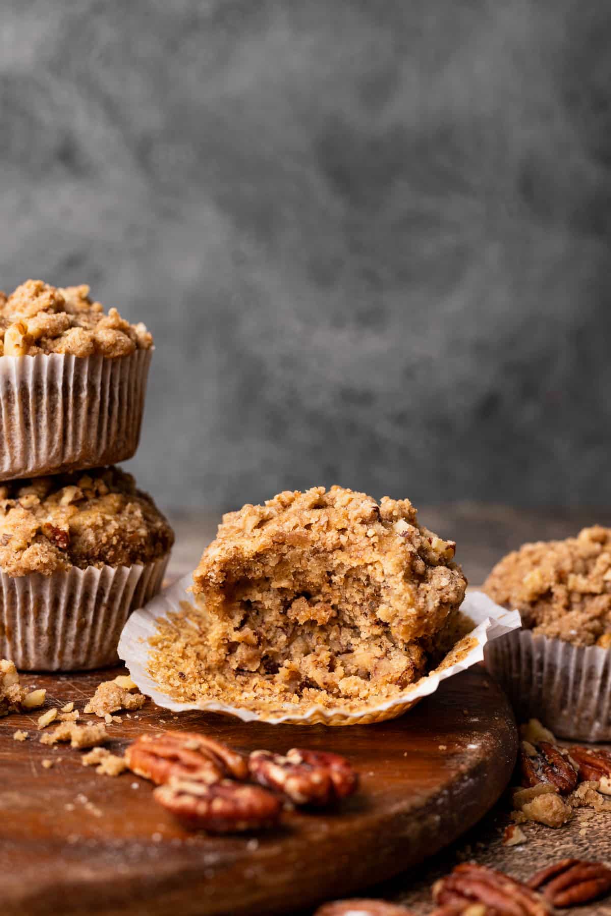 Freshly baked muffin with a bite taken out of it.