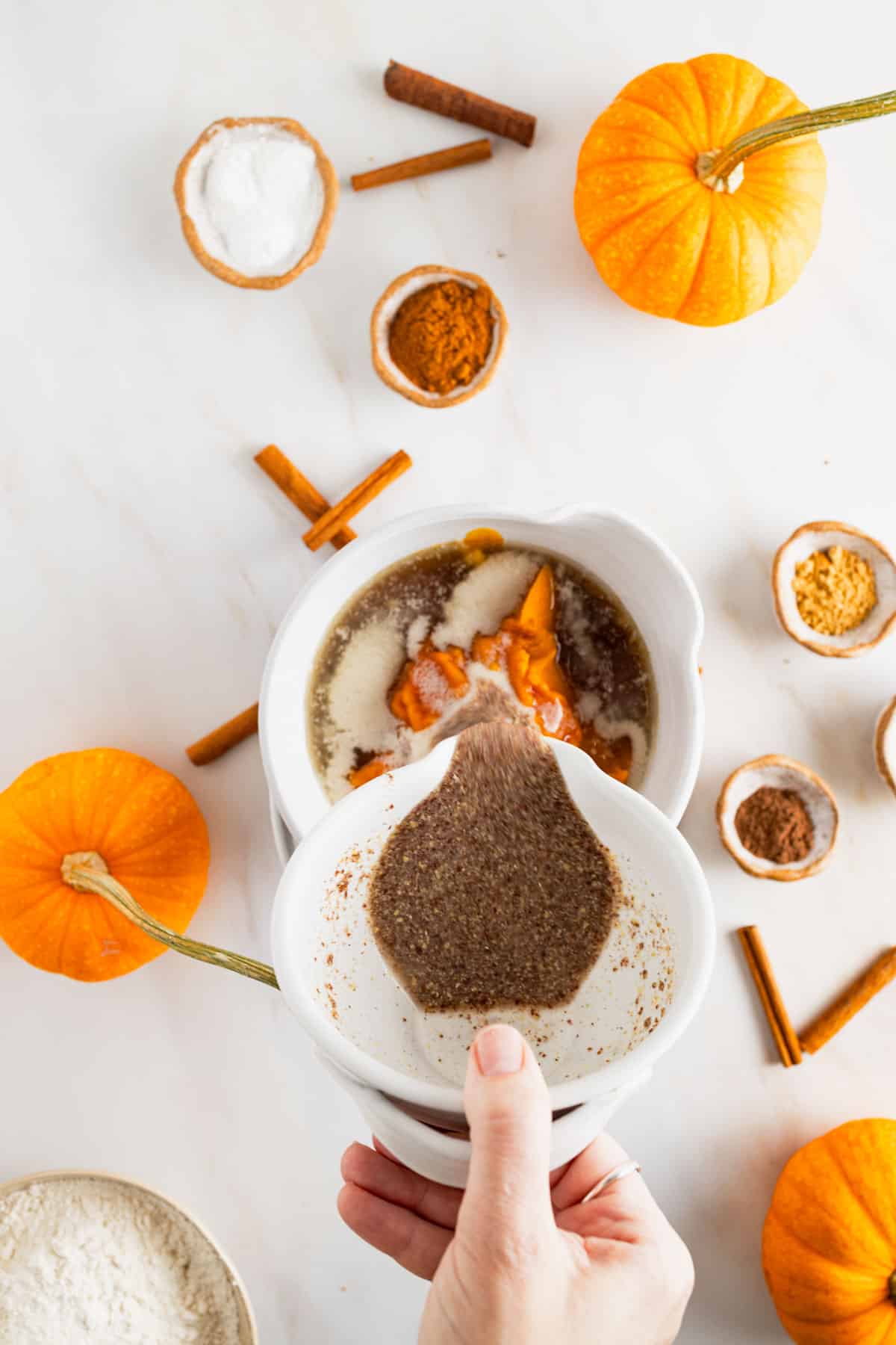 Add the wet ingredients for muffins into a mixing bowl.