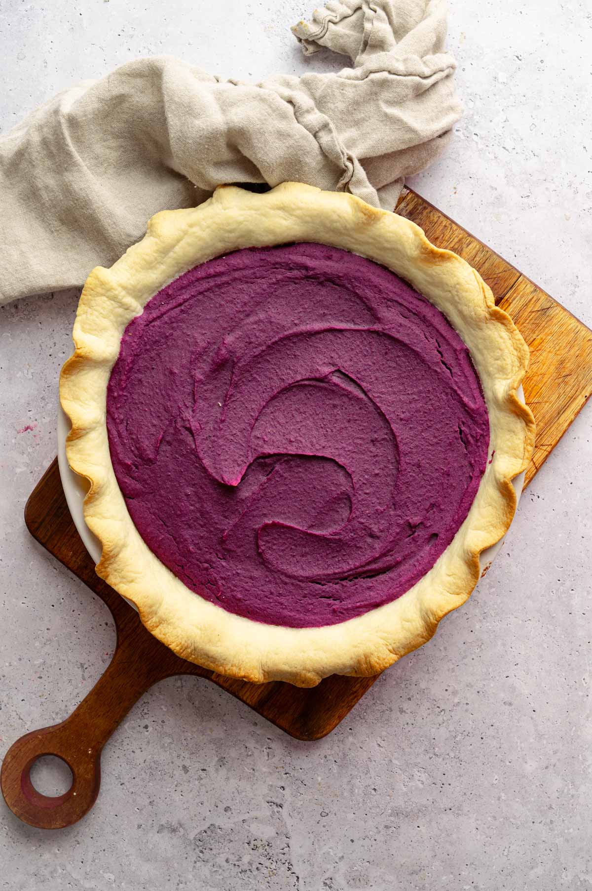 Baked purple sweet potato pie.